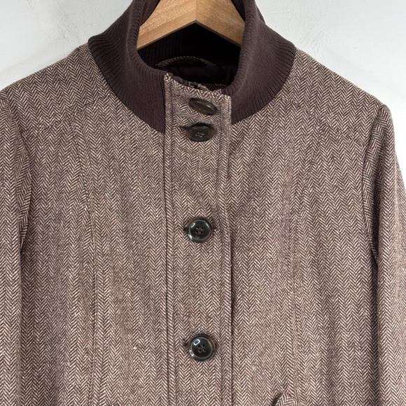 VTG Y2K Delias Wool Bomber Jacket XL Brown Herringbone Pea Coat Retro Punk Skate - Picture 2 of 12